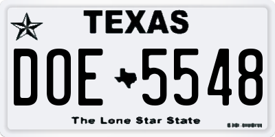 TX license plate DOE5548