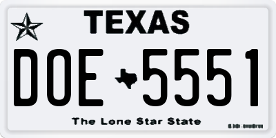 TX license plate DOE5551