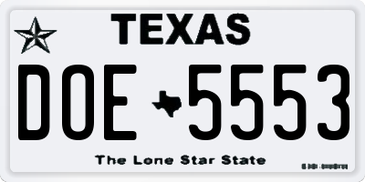 TX license plate DOE5553