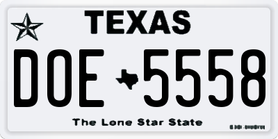 TX license plate DOE5558
