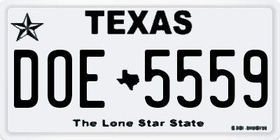 TX license plate DOE5559
