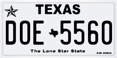 TX license plate DOE5560