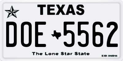 TX license plate DOE5562