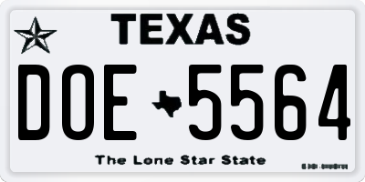TX license plate DOE5564