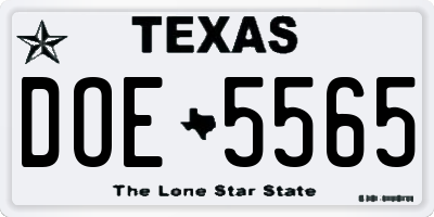 TX license plate DOE5565