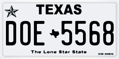 TX license plate DOE5568