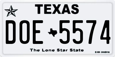 TX license plate DOE5574
