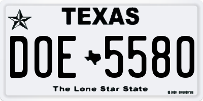 TX license plate DOE5580