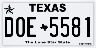 TX license plate DOE5581