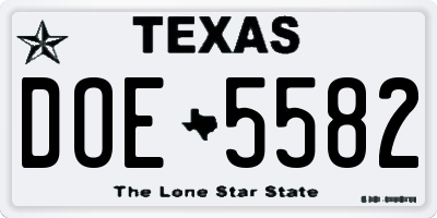 TX license plate DOE5582