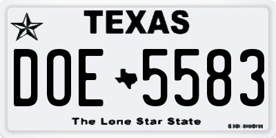TX license plate DOE5583