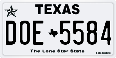 TX license plate DOE5584