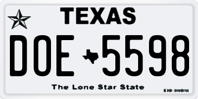 TX license plate DOE5598