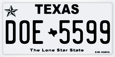 TX license plate DOE5599