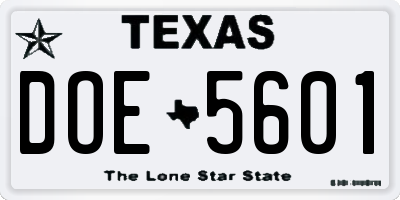 TX license plate DOE5601