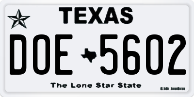 TX license plate DOE5602