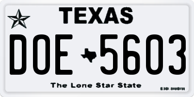 TX license plate DOE5603