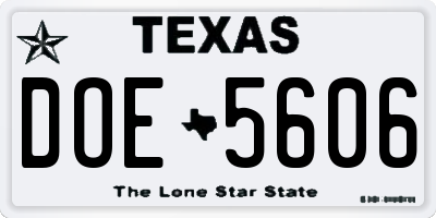 TX license plate DOE5606