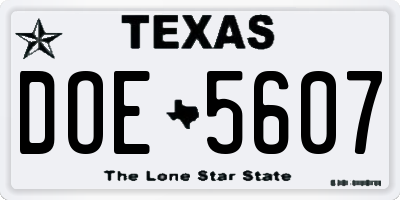 TX license plate DOE5607