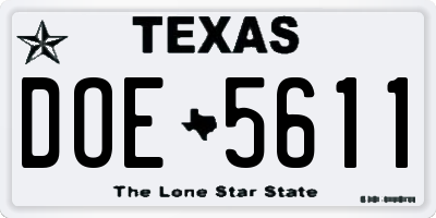 TX license plate DOE5611