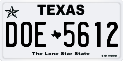 TX license plate DOE5612