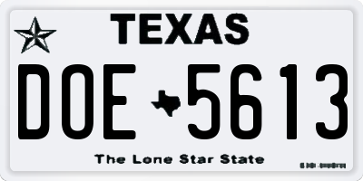 TX license plate DOE5613