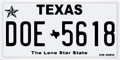 TX license plate DOE5618