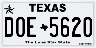 TX license plate DOE5620
