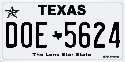 TX license plate DOE5624