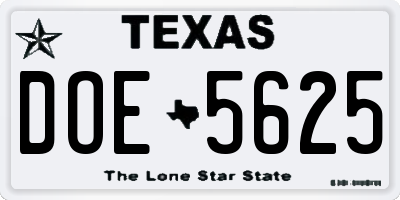 TX license plate DOE5625