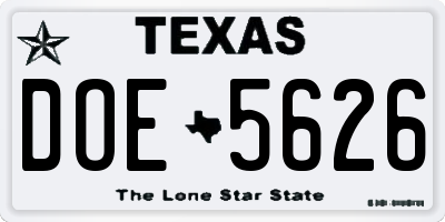 TX license plate DOE5626