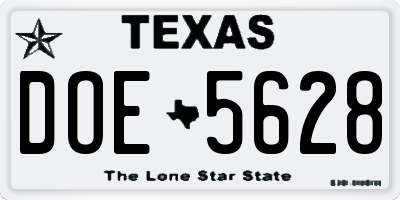 TX license plate DOE5628