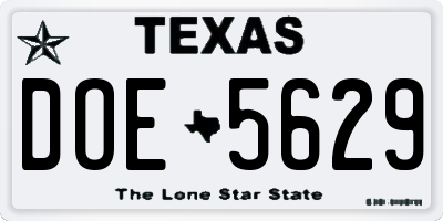 TX license plate DOE5629