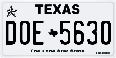TX license plate DOE5630