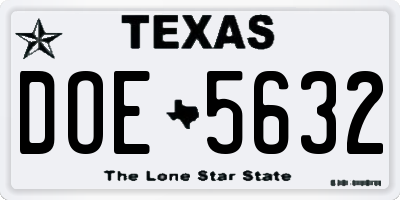 TX license plate DOE5632
