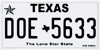 TX license plate DOE5633