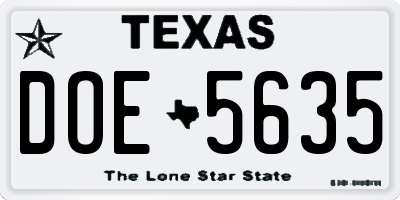 TX license plate DOE5635