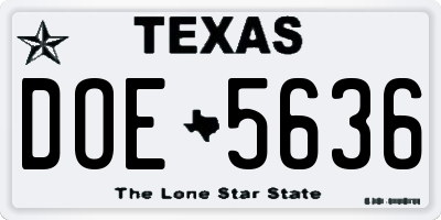 TX license plate DOE5636