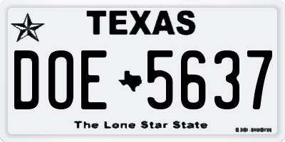 TX license plate DOE5637