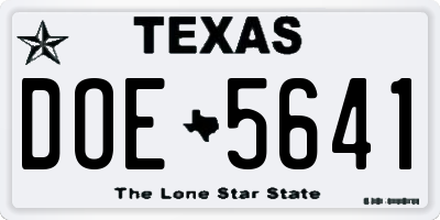 TX license plate DOE5641