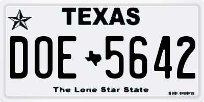 TX license plate DOE5642