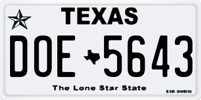 TX license plate DOE5643