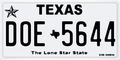 TX license plate DOE5644