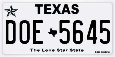 TX license plate DOE5645
