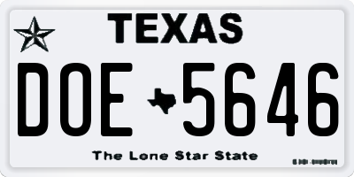 TX license plate DOE5646