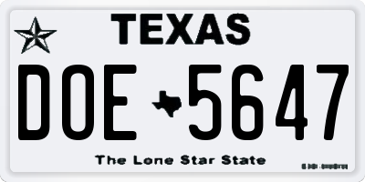 TX license plate DOE5647