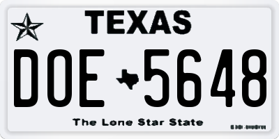TX license plate DOE5648