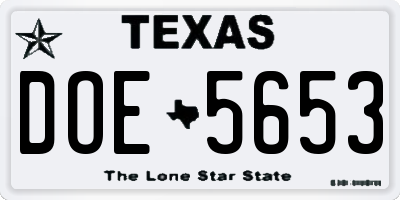 TX license plate DOE5653