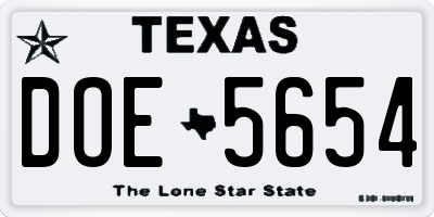 TX license plate DOE5654