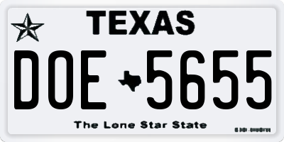 TX license plate DOE5655